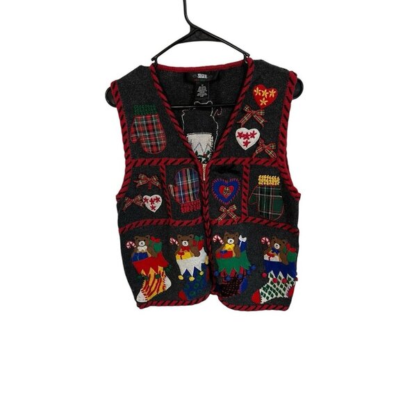 Vintage SEGUE Women's M Holiday Sweater Vest Christmas Theme Mittens Stockings - Picture 1 of 5